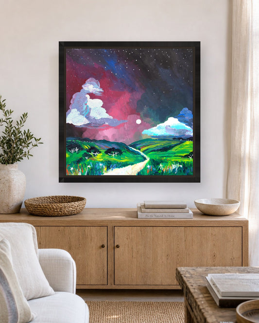 Aurora Borealis by Amber Miro, framed canvas print in a black floater frame