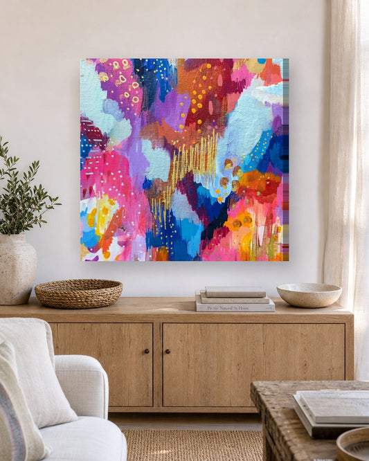 Textures in Pink by Amber Miro, stretched canvas print, hung unframed